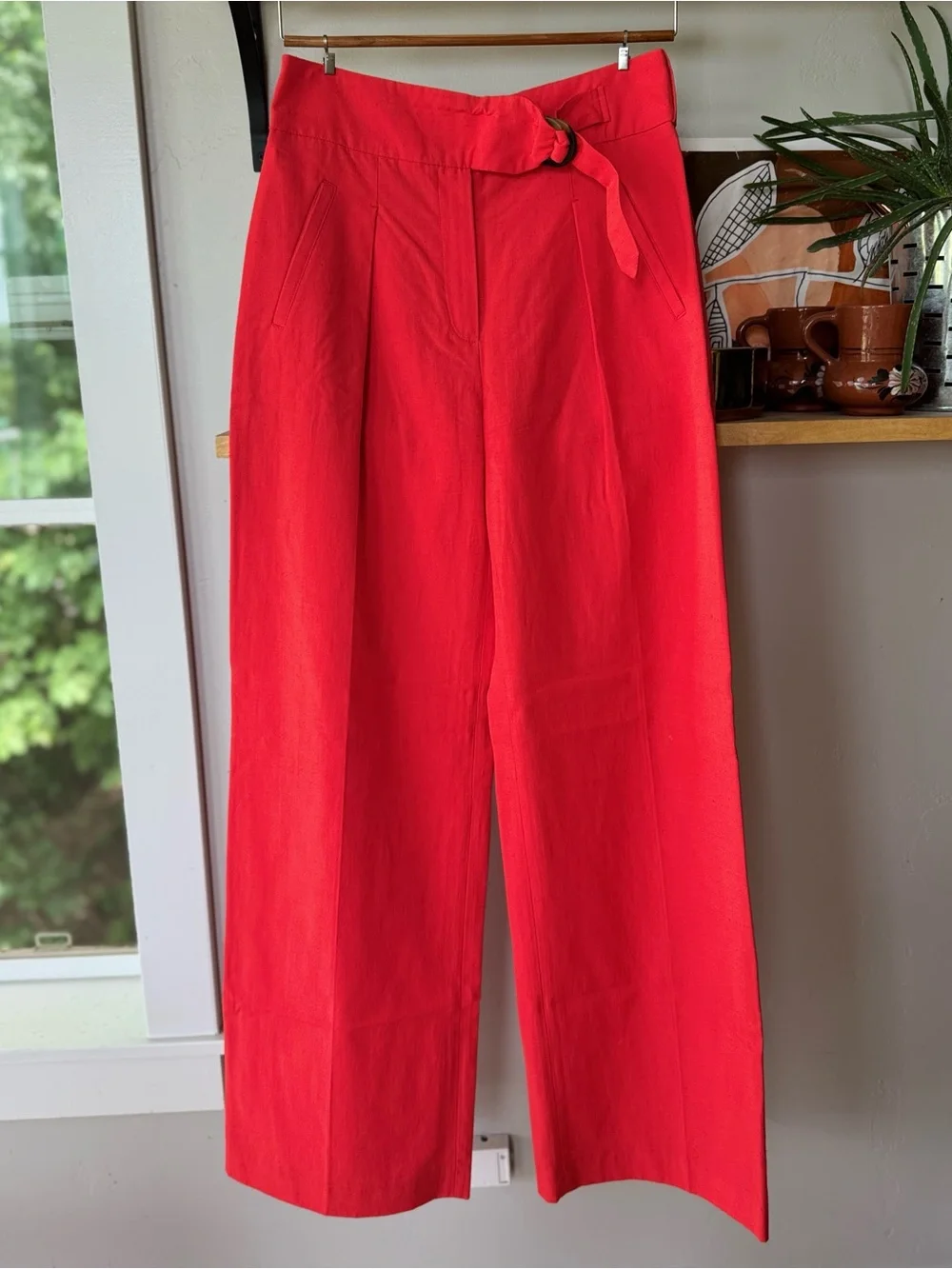 Sezane Coral Red Aldo Trouser Cotton Blend High Waist Dress Pants Size 38 or 6 - Picture 5 of 16